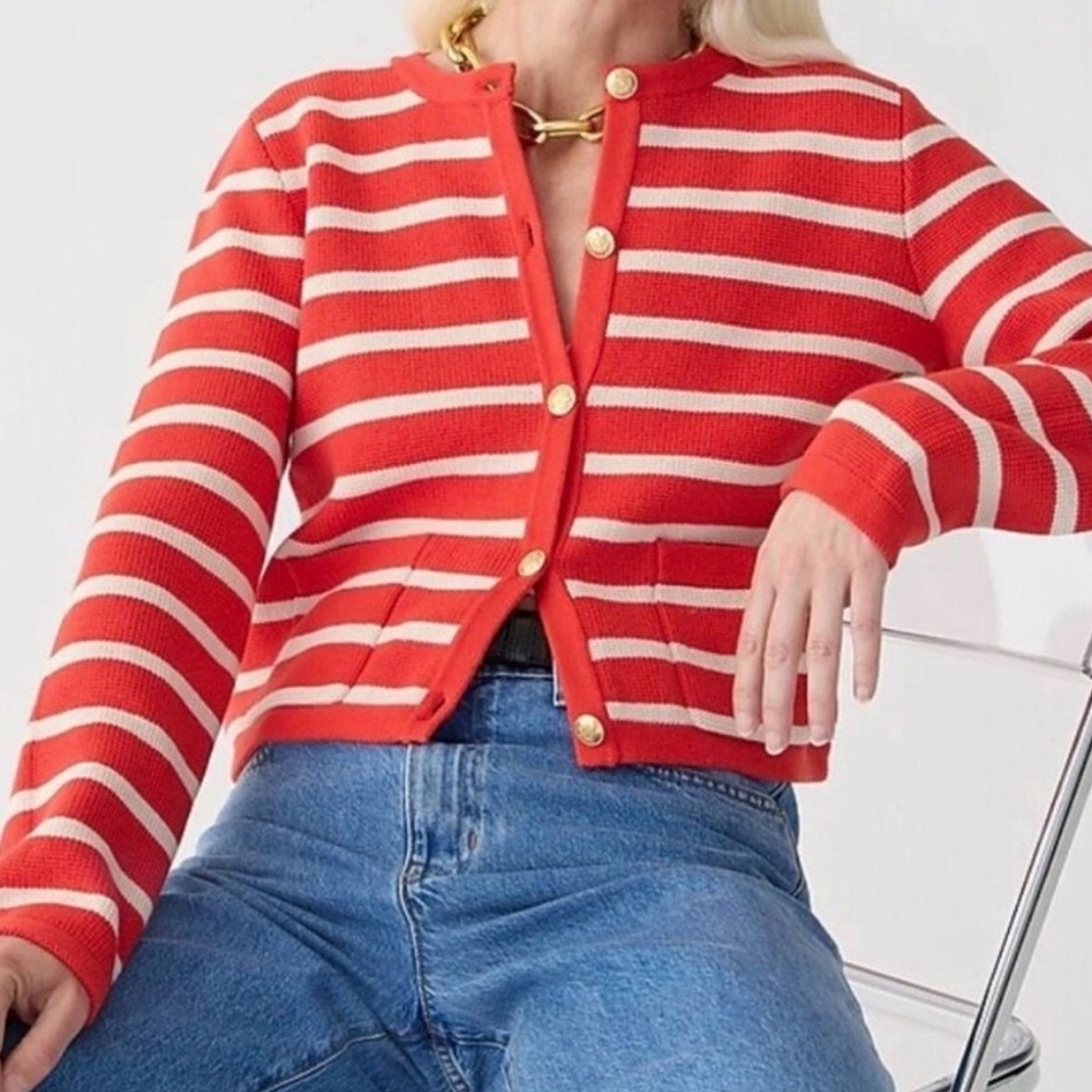 J Crew Emilie Striped Lady Jacket Cardigan Sweater Large
